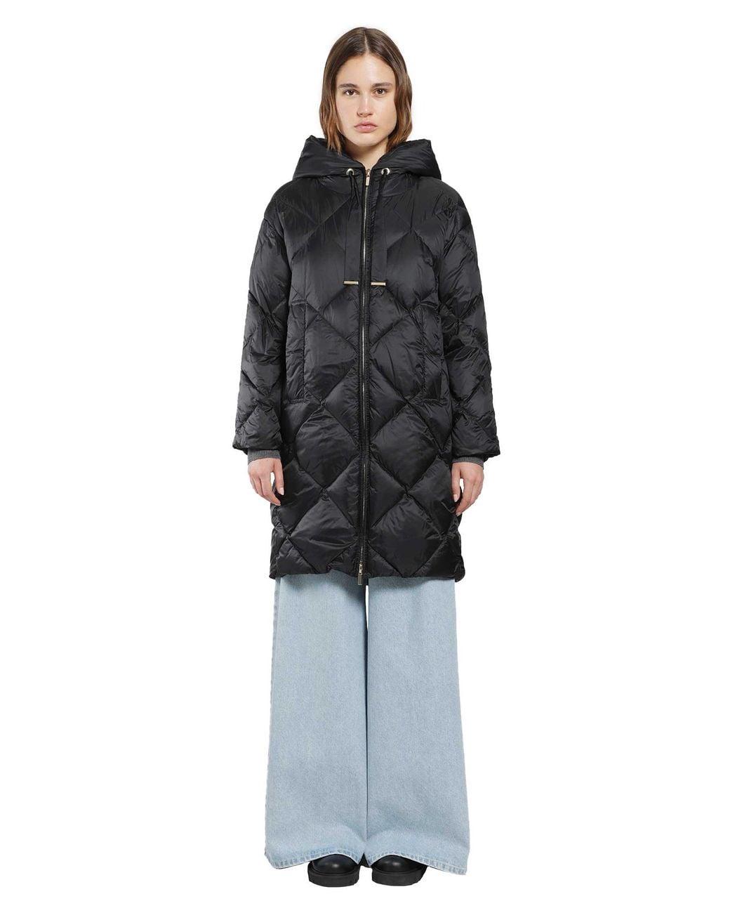 Max Mara Black Hooded Midi Puffer Jacket