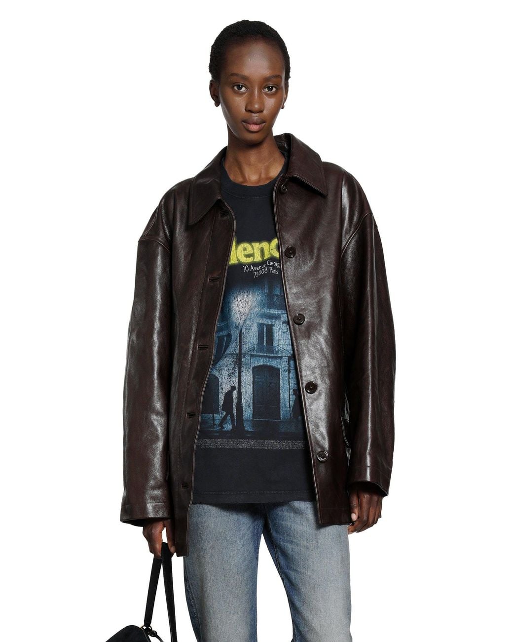 Balenciaga Black Oversized Leather Car Coat