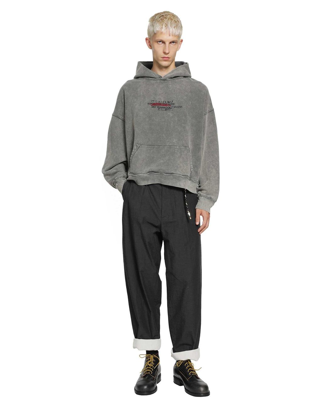 Song For The Mute Gray 'It's A Holiday' Relaxed Hoodie French Terry for men