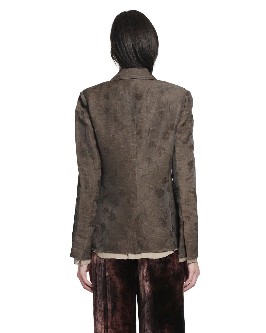 YA YI Brown Floral Viscose Linen Blazer