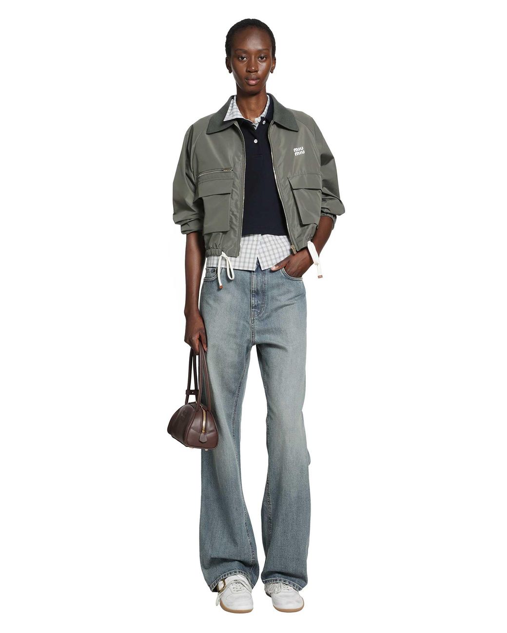 Miu Miu Gray Checked Poplin Shirt