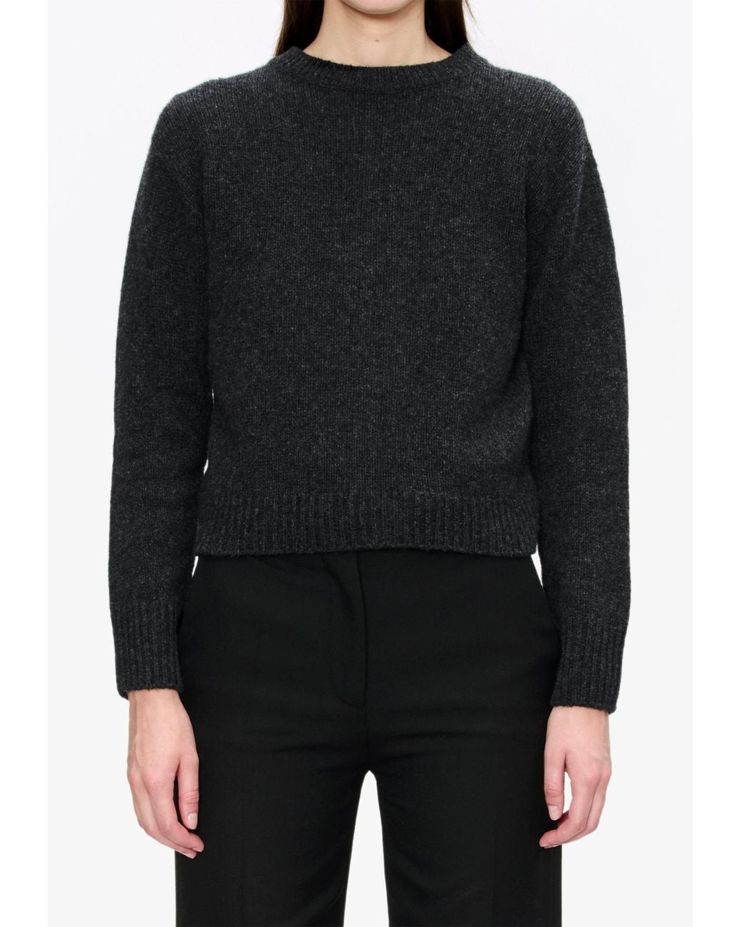 A.P.C. Black A. P.c. Women's Short Crew Neck Sweater Size: Extra Small In Anthracite