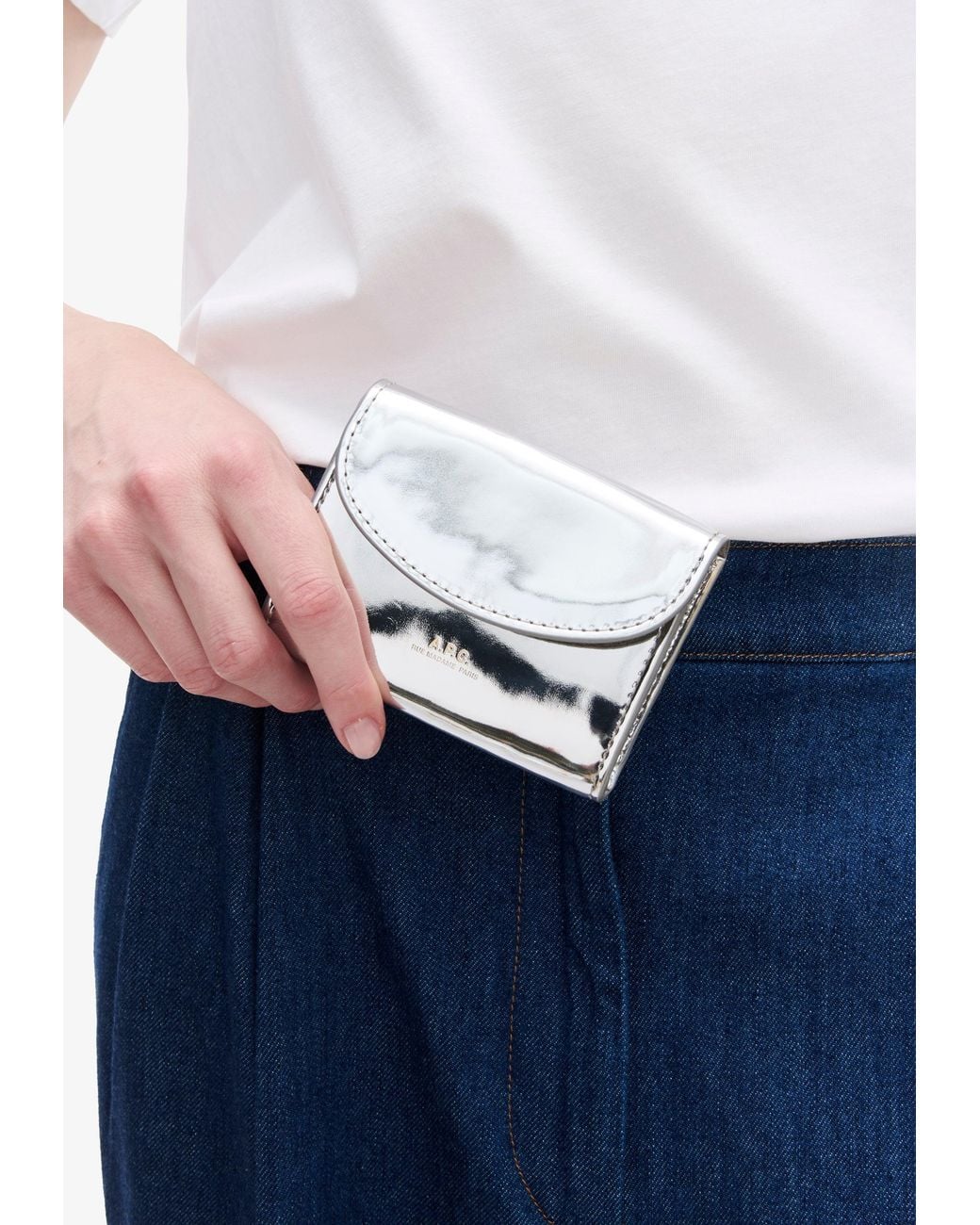 A.P.C. White A. P.c. Women's Genève Business Card Holder One Size In Silvertone