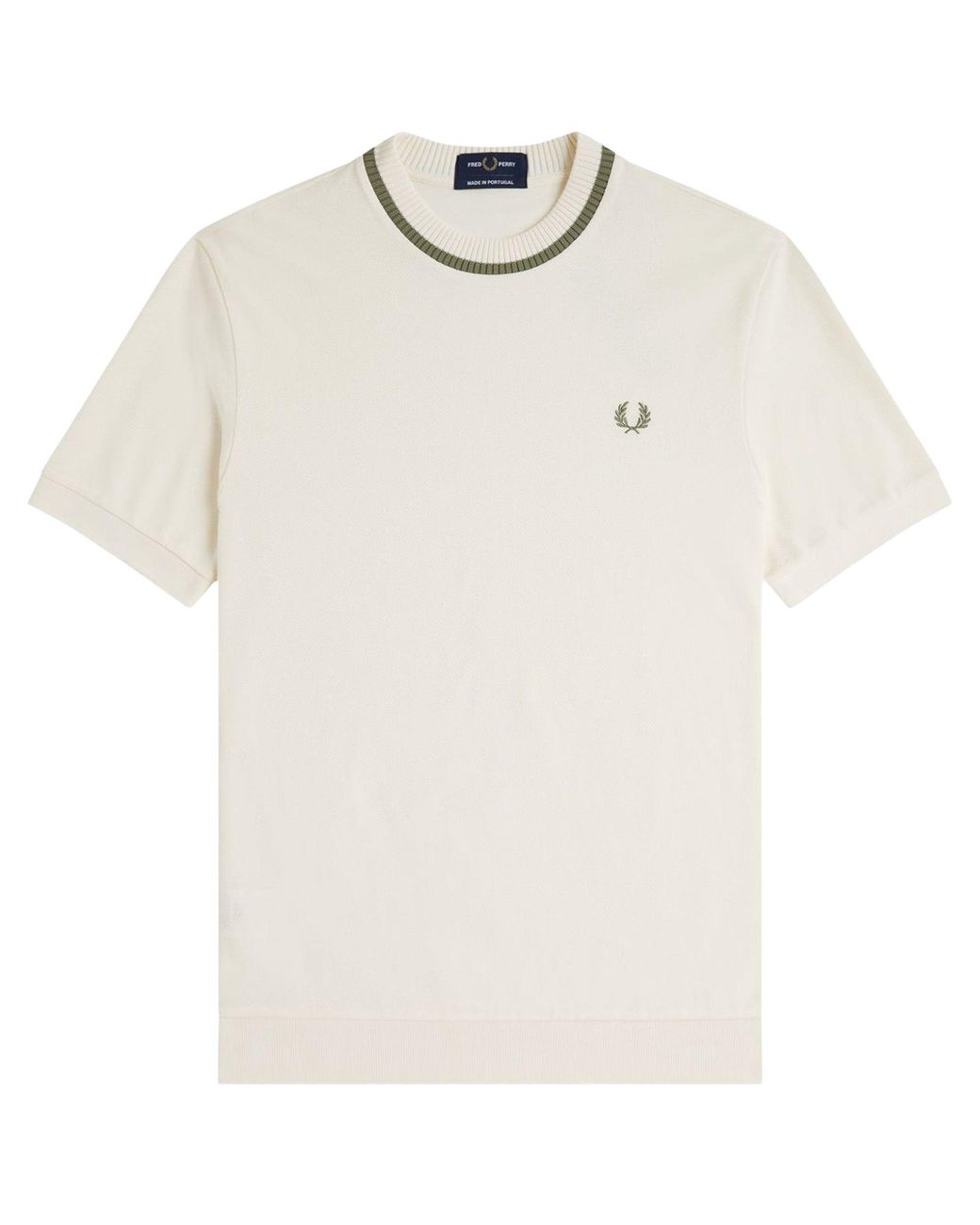 Fred Perry White Crew Neck Pique T-Shirt for men
