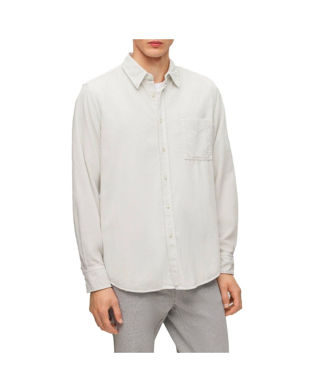 Boss White Relegant 6 Corduroy Shirt Light Pale Small for men
