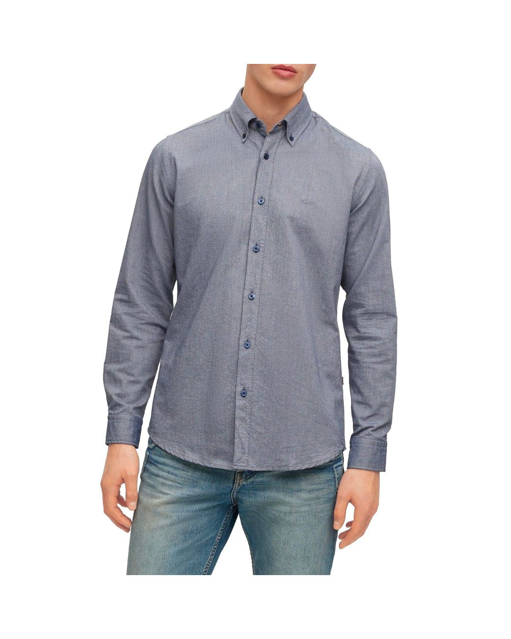 Boss Blue Rickert Oxford Regular Fit Ls Shirt Navy Small for men