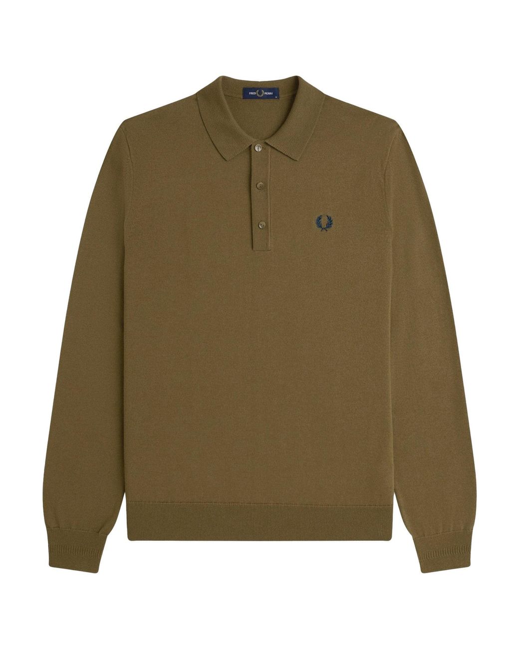 Fred Perry Green Knitted Merino Long Sleeve Polo Shirt for men