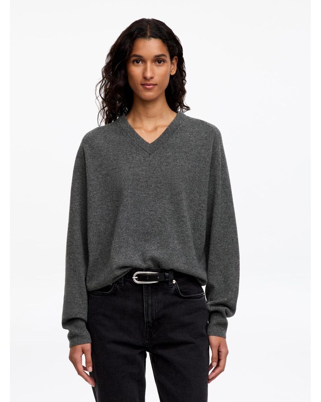 ARKET Gray Relaxed Cashmere V-Neck Jumper