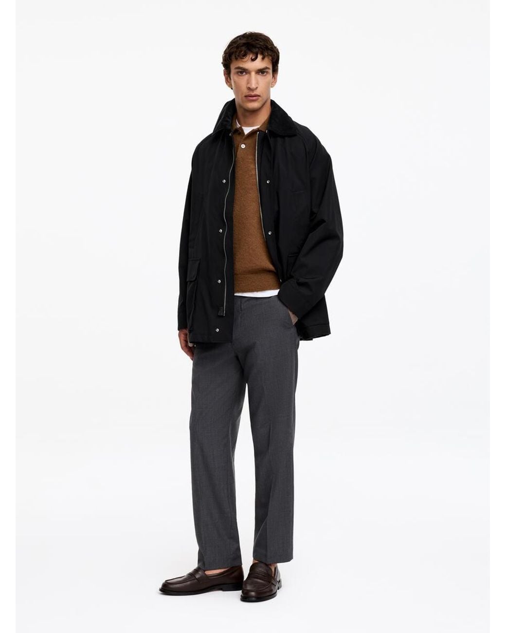 ARKET Black Waxed Mid-Length Coat for men