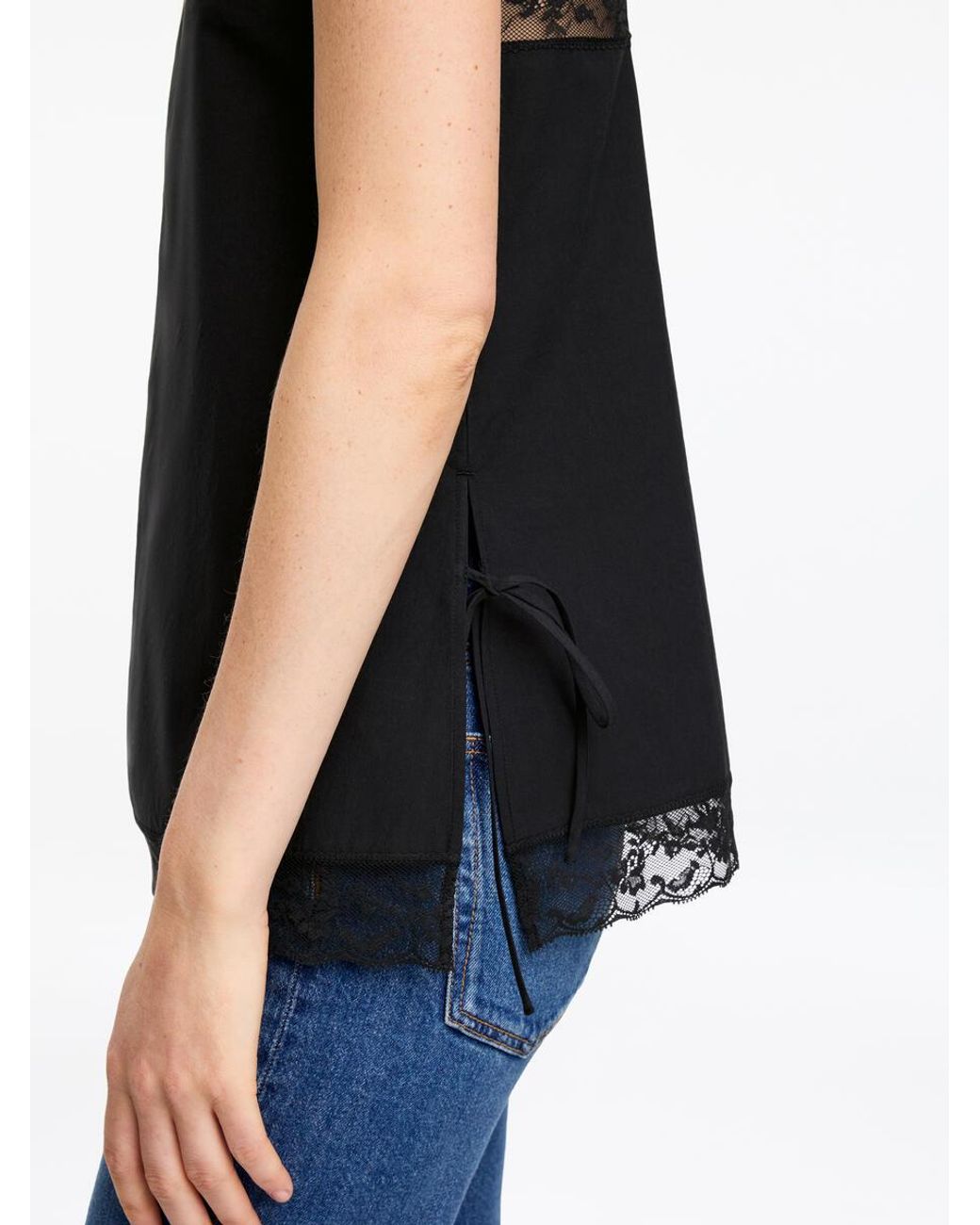 ARKET Black Lace-Trim Cotton Strap Top