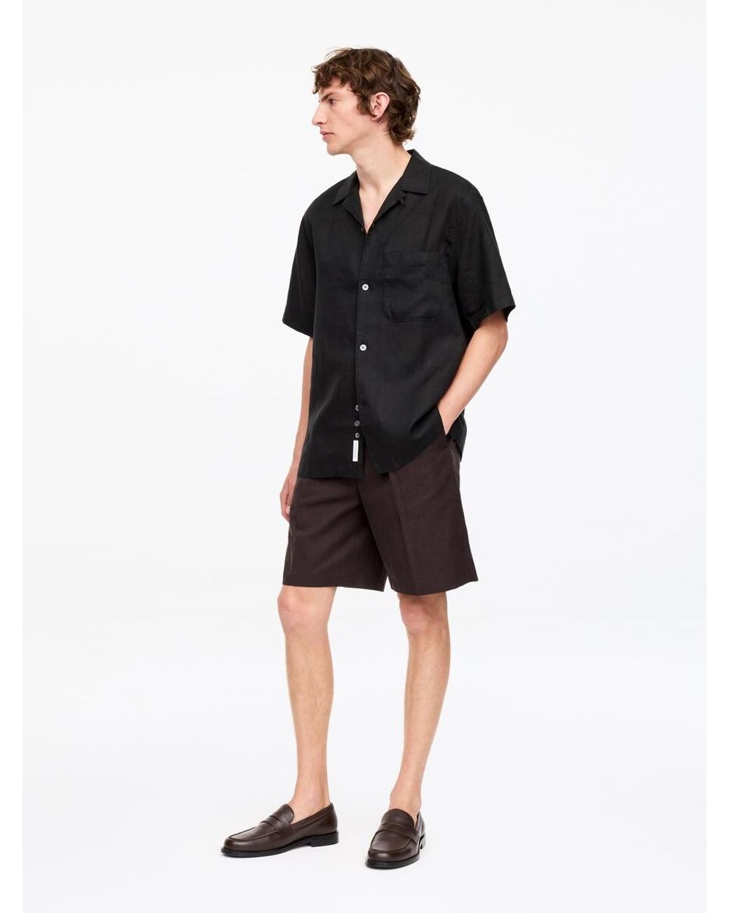 ARKET Black Relaxed Linen Resort Shirt for men