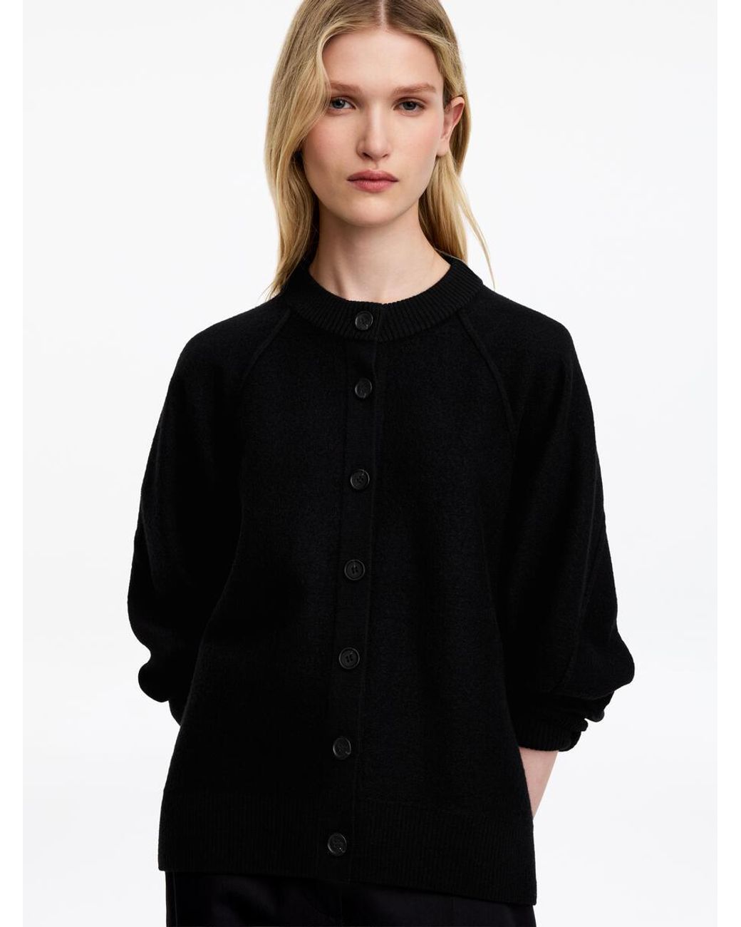 ARKET Black Boiled Wool Cardigan