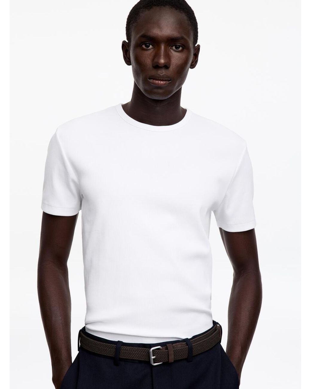 ARKET White Fitted Rib T-Shirt for men