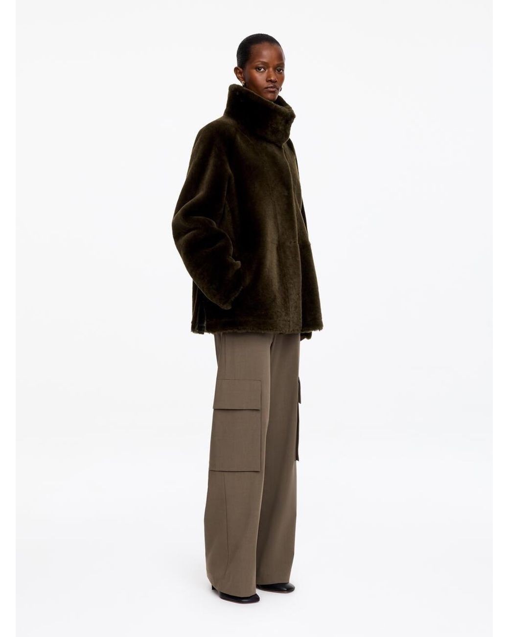 ARKET Black Relaxed Shearling Coat