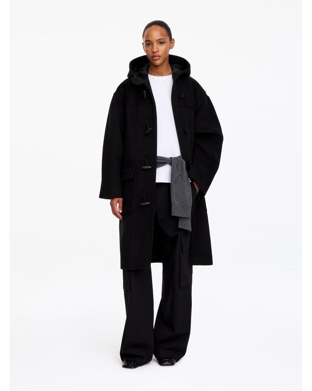 ARKET Black Wool-Blend Duffle Coat