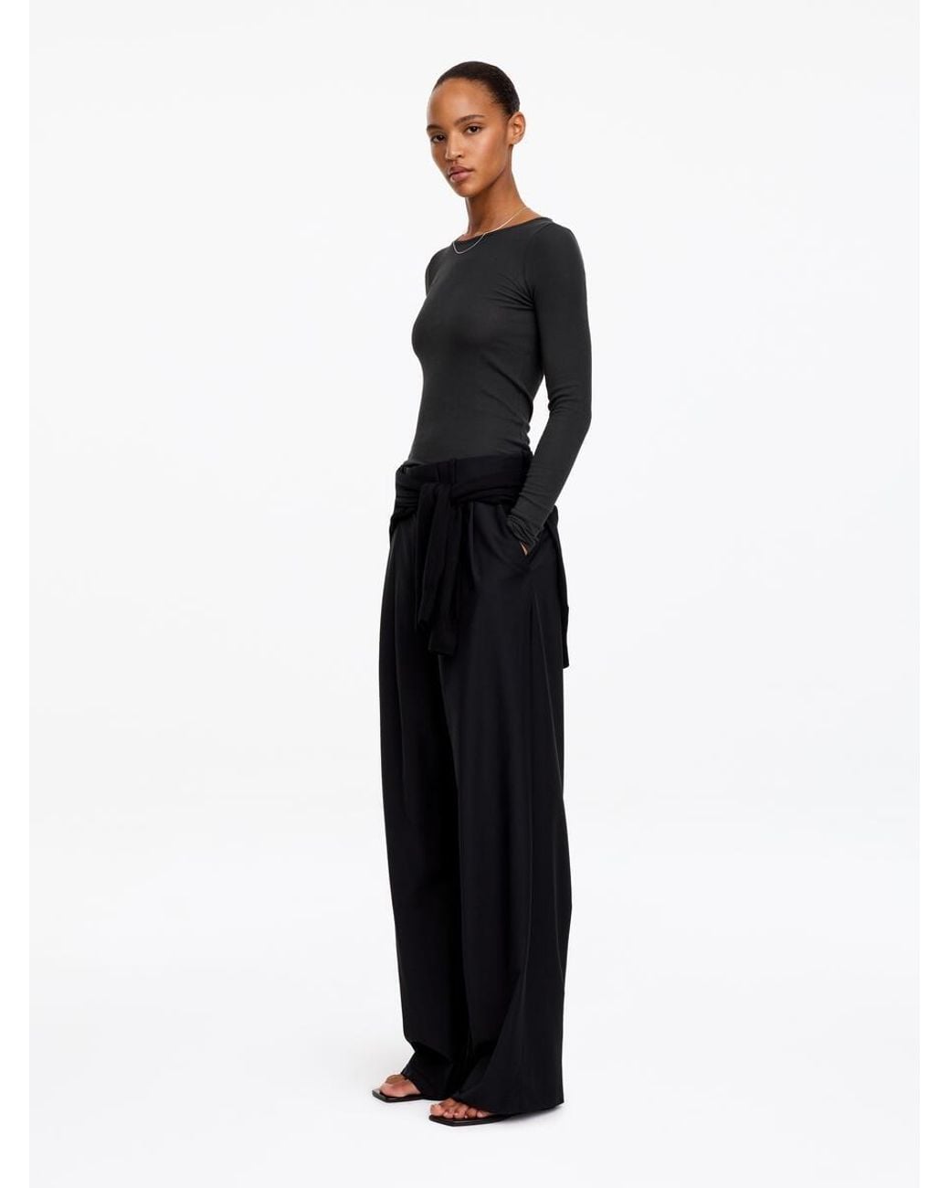 ARKET Black Sheer Rib Long-Sleeve Top
