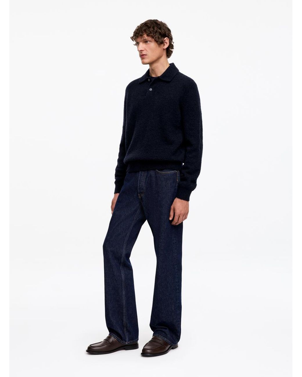 ARKET Blue Knitted Wool Blend Polo Shirt for men