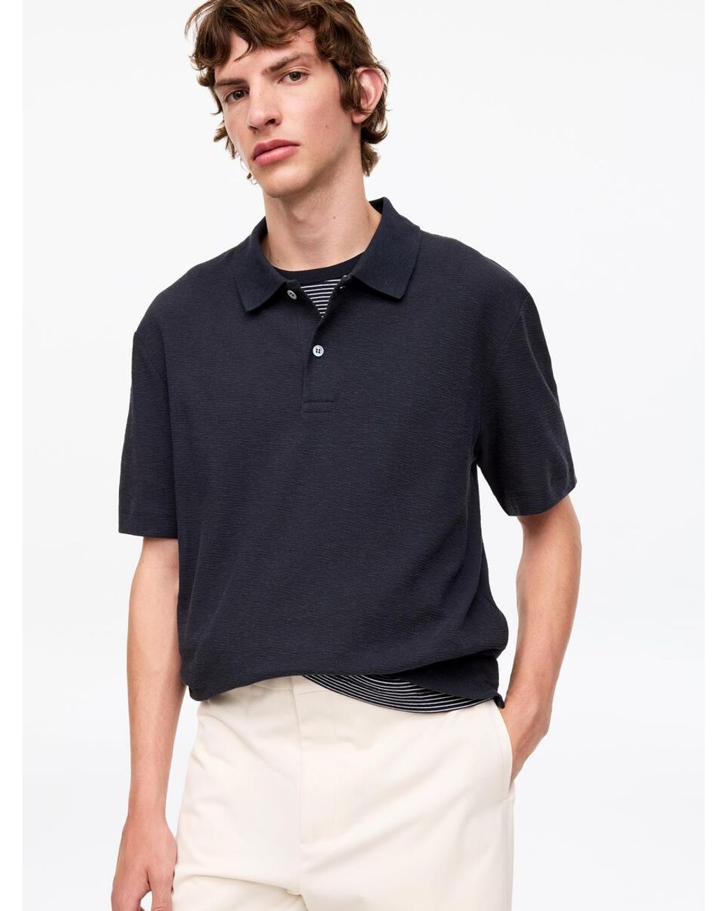 ARKET Blue Cotton Linen Polo Shirt for men