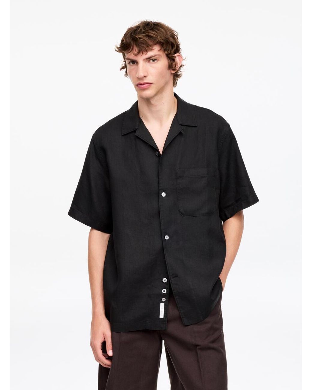 ARKET Black Relaxed Linen Resort Shirt for men