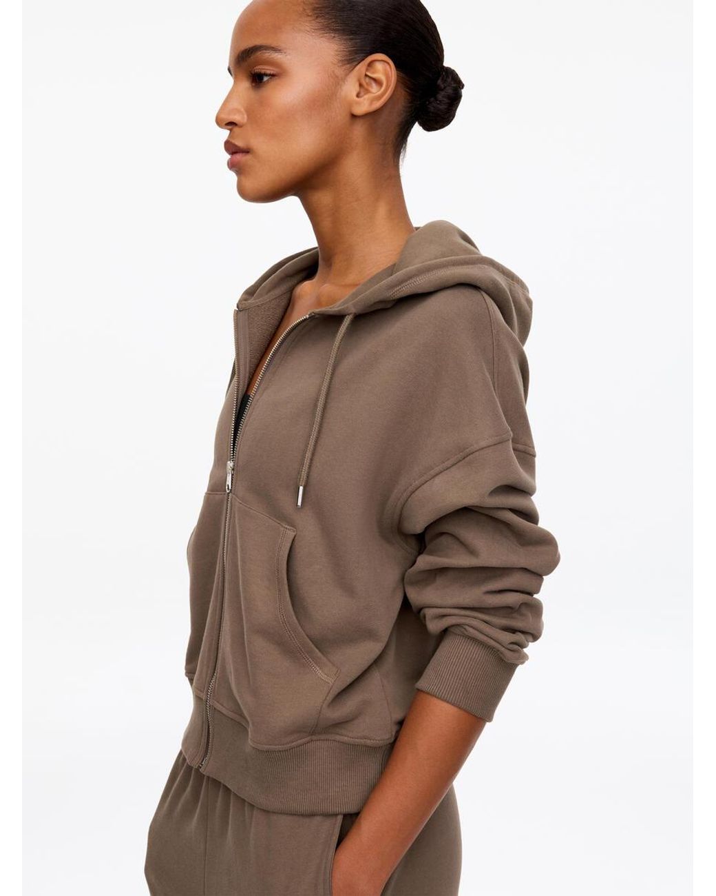 ARKET Brown Zip Terry Cotton Hoodie