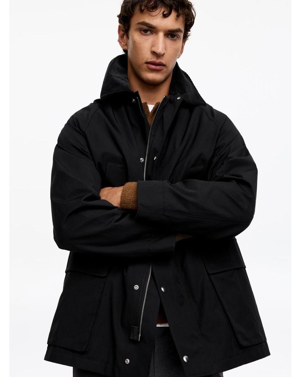 ARKET Black Waxed Mid-Length Coat for men