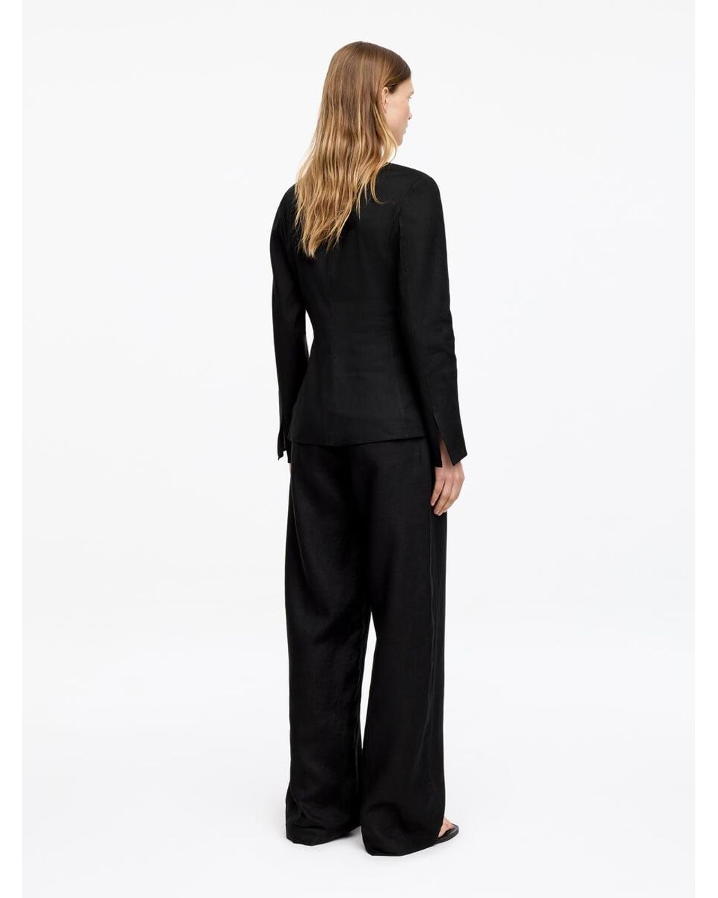 ARKET Black Linen Blend Wrap Blouse