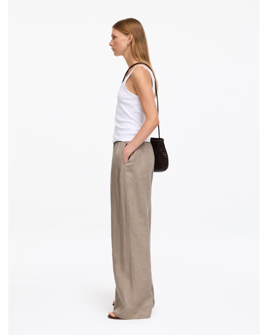 ARKET Gray Wide Linen Trousers