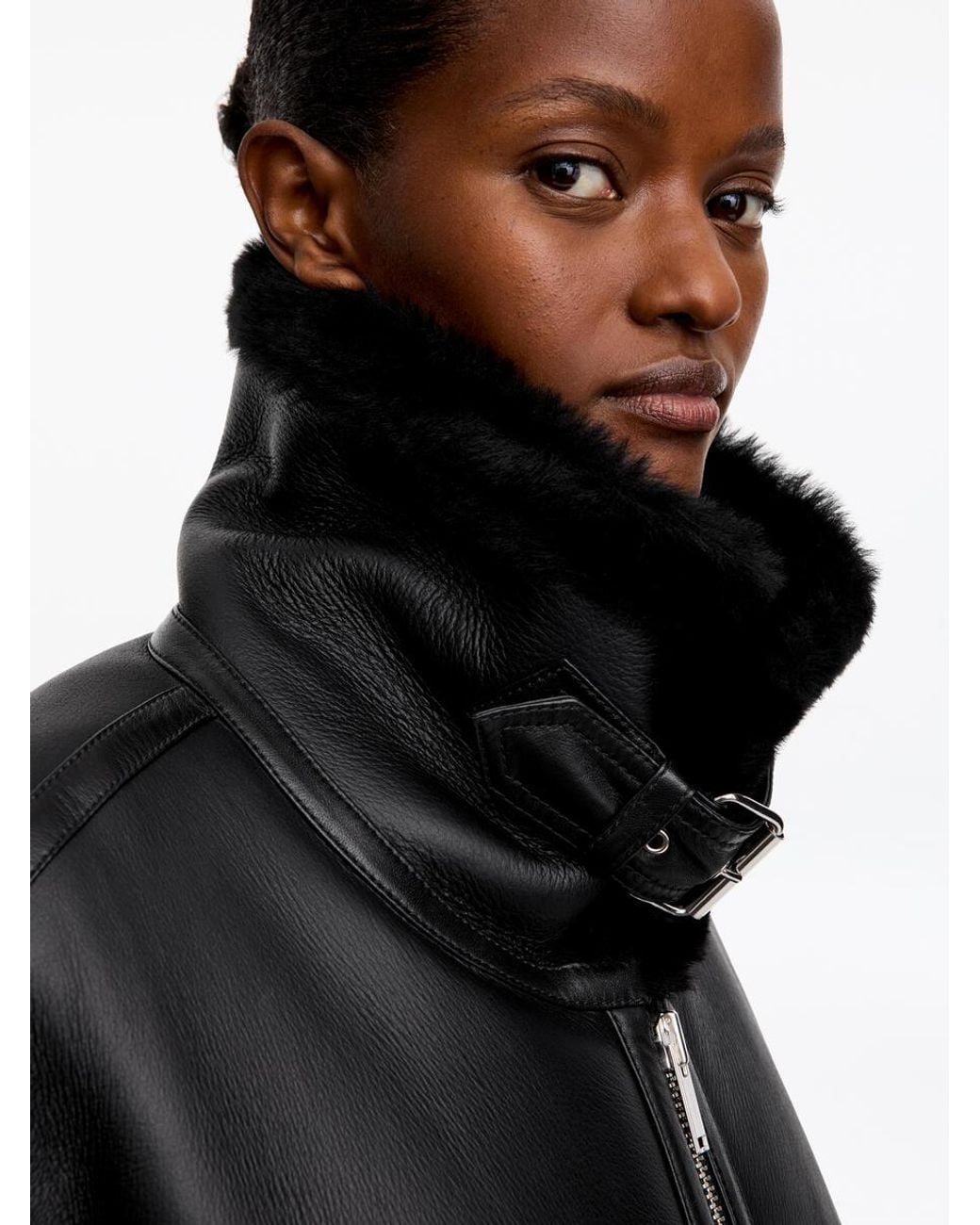 ARKET Black Oversized Shearling Jacket