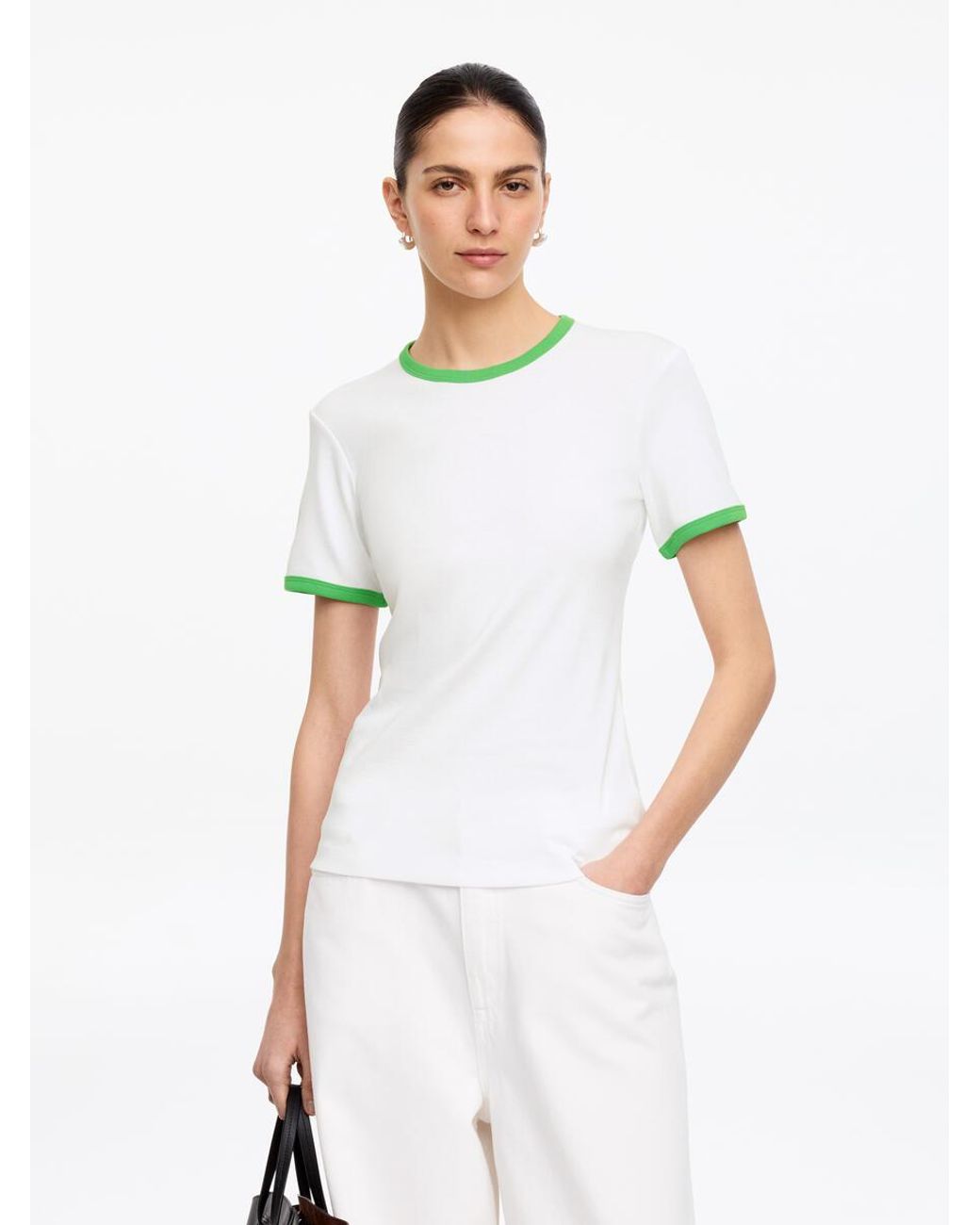 ARKET Green Contrast-Binding T-Shirt