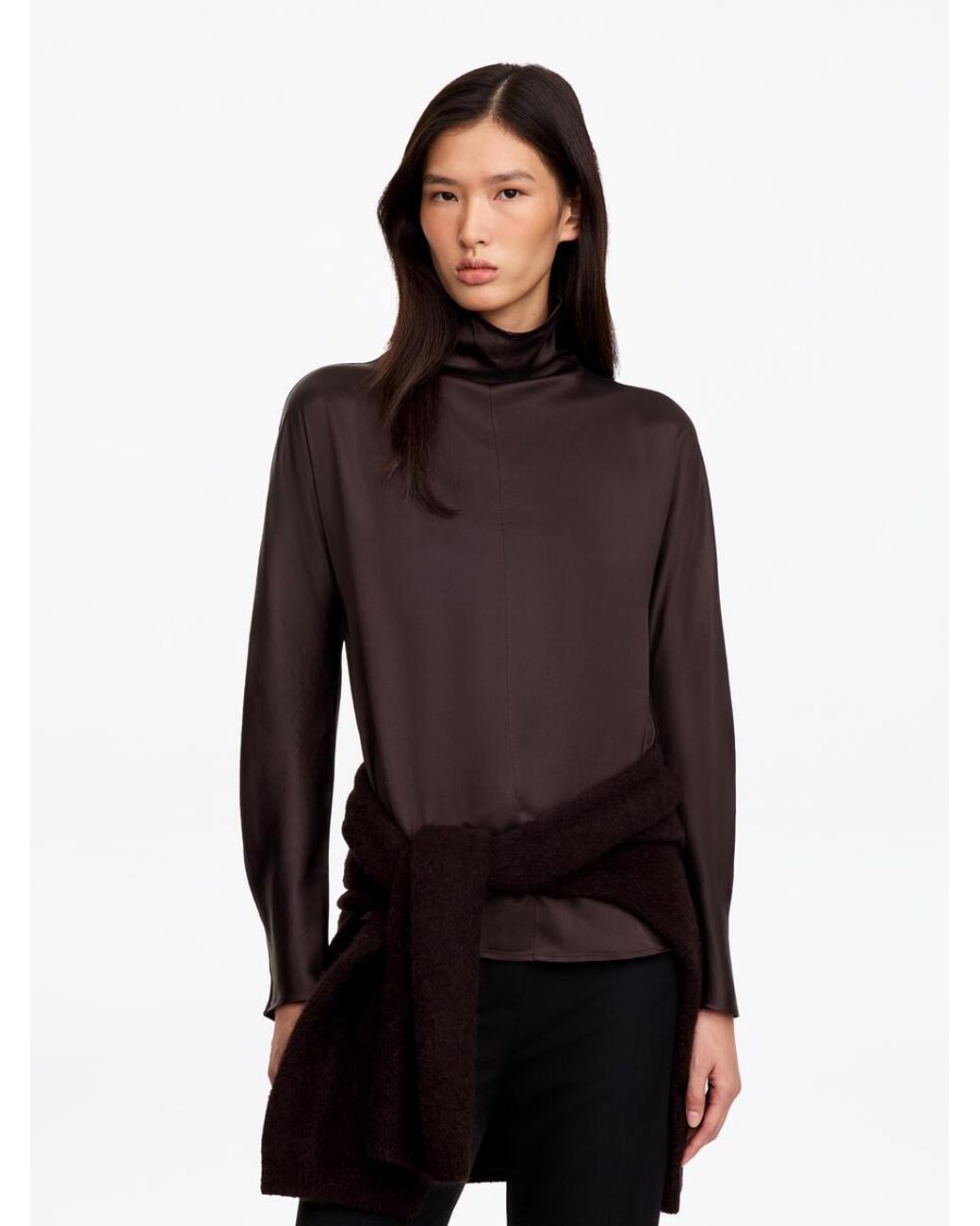 ARKET Brown Mock-Neck Satin Top