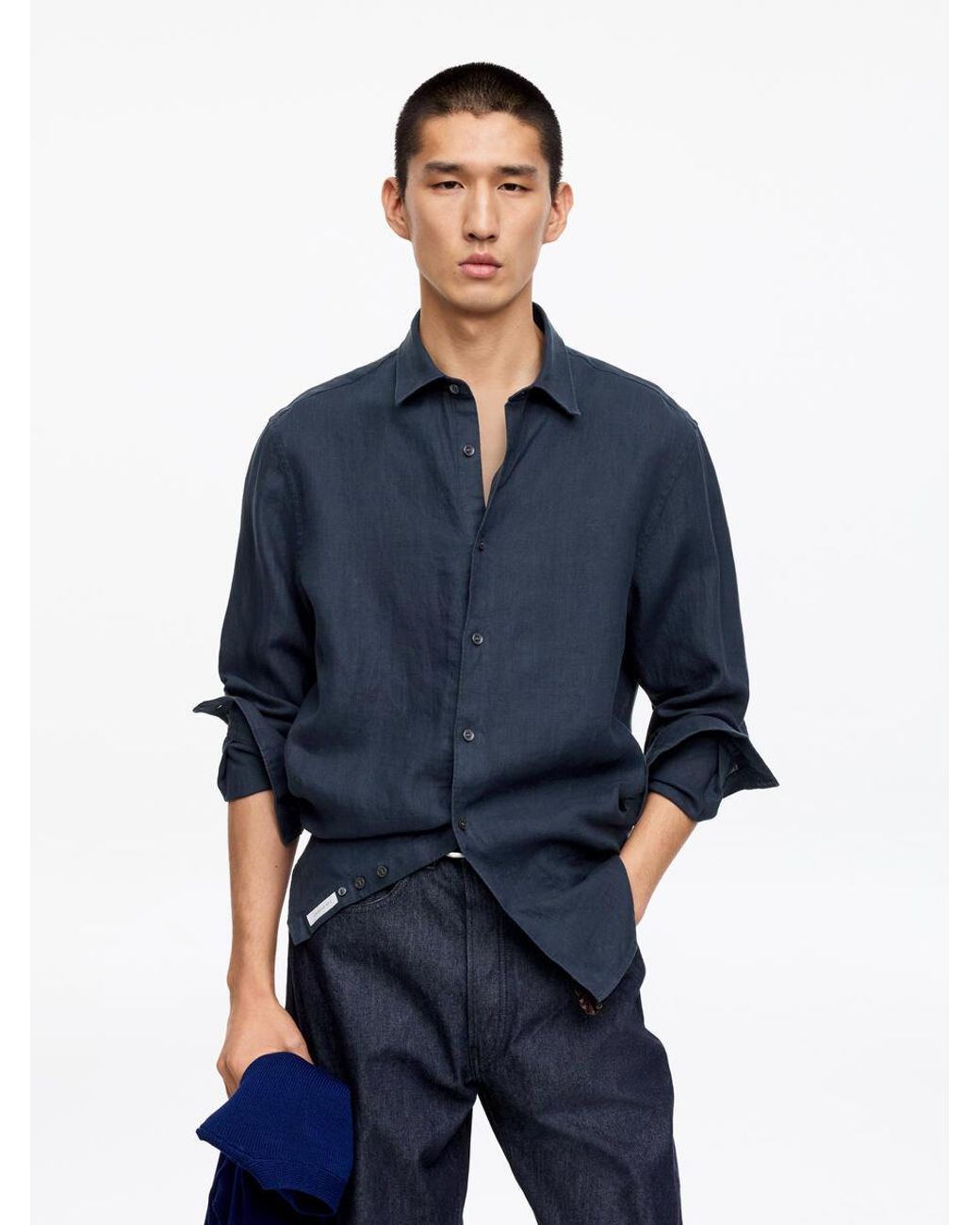 ARKET Blue Regular Linen Shirt for men