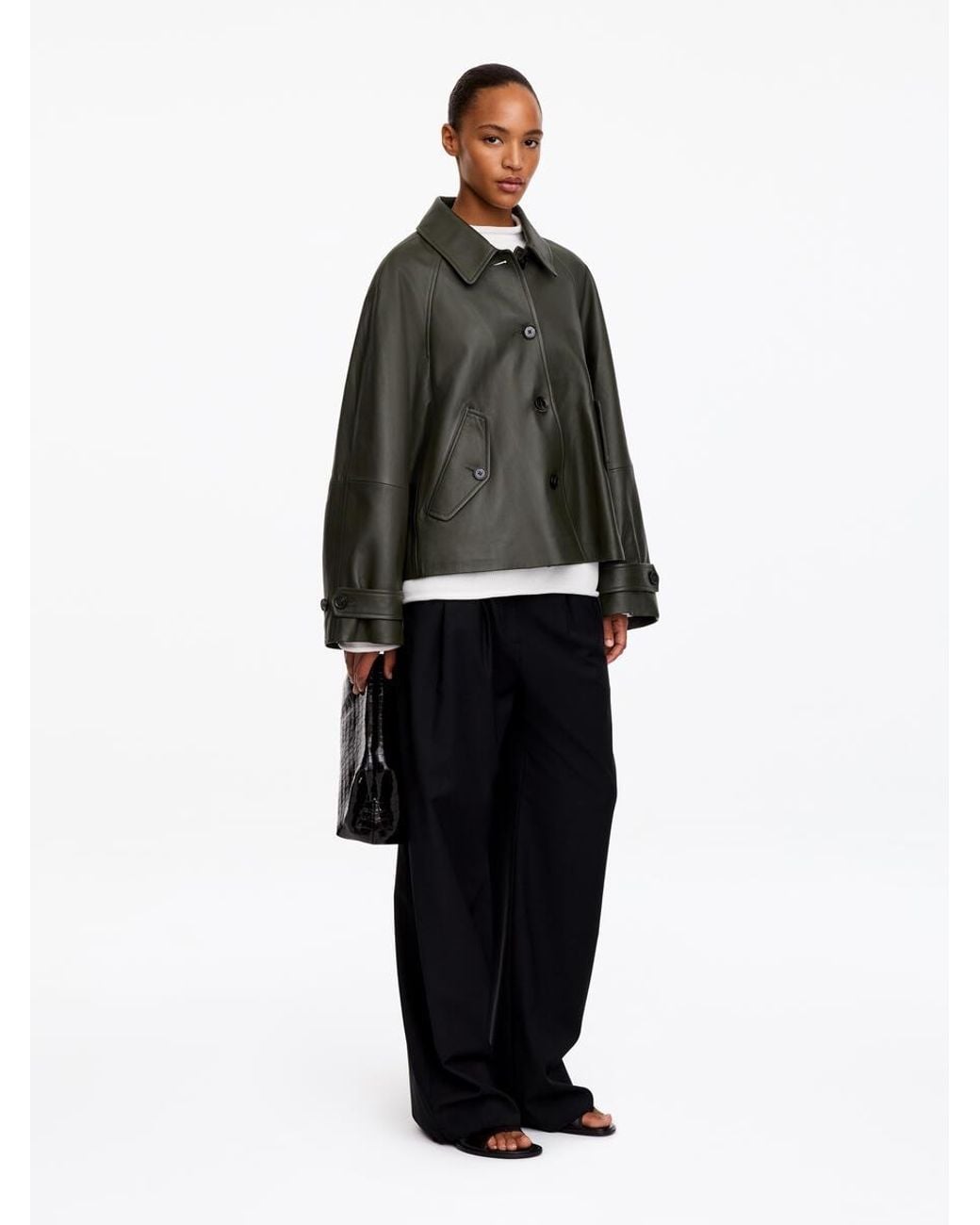 ARKET Black A-Line Leather Jacket