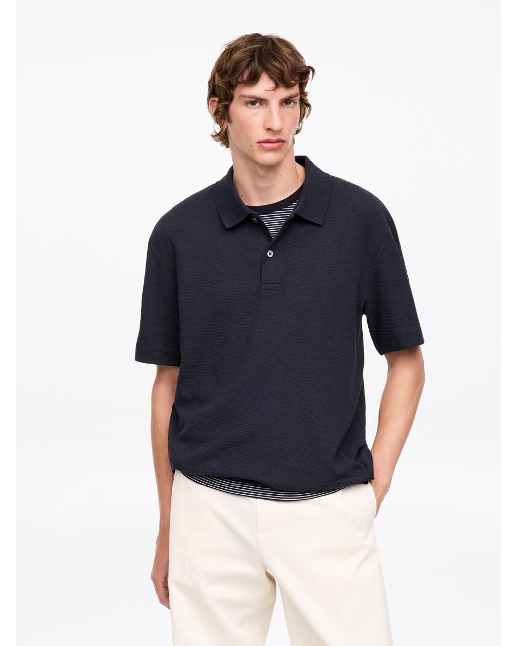 ARKET Blue Cotton Linen Polo Shirt for men