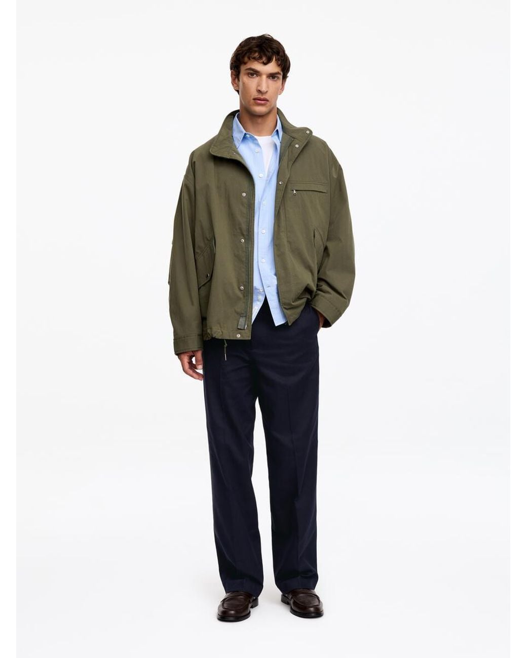 ARKET Blue Wide Cotton Linen Trousers for men