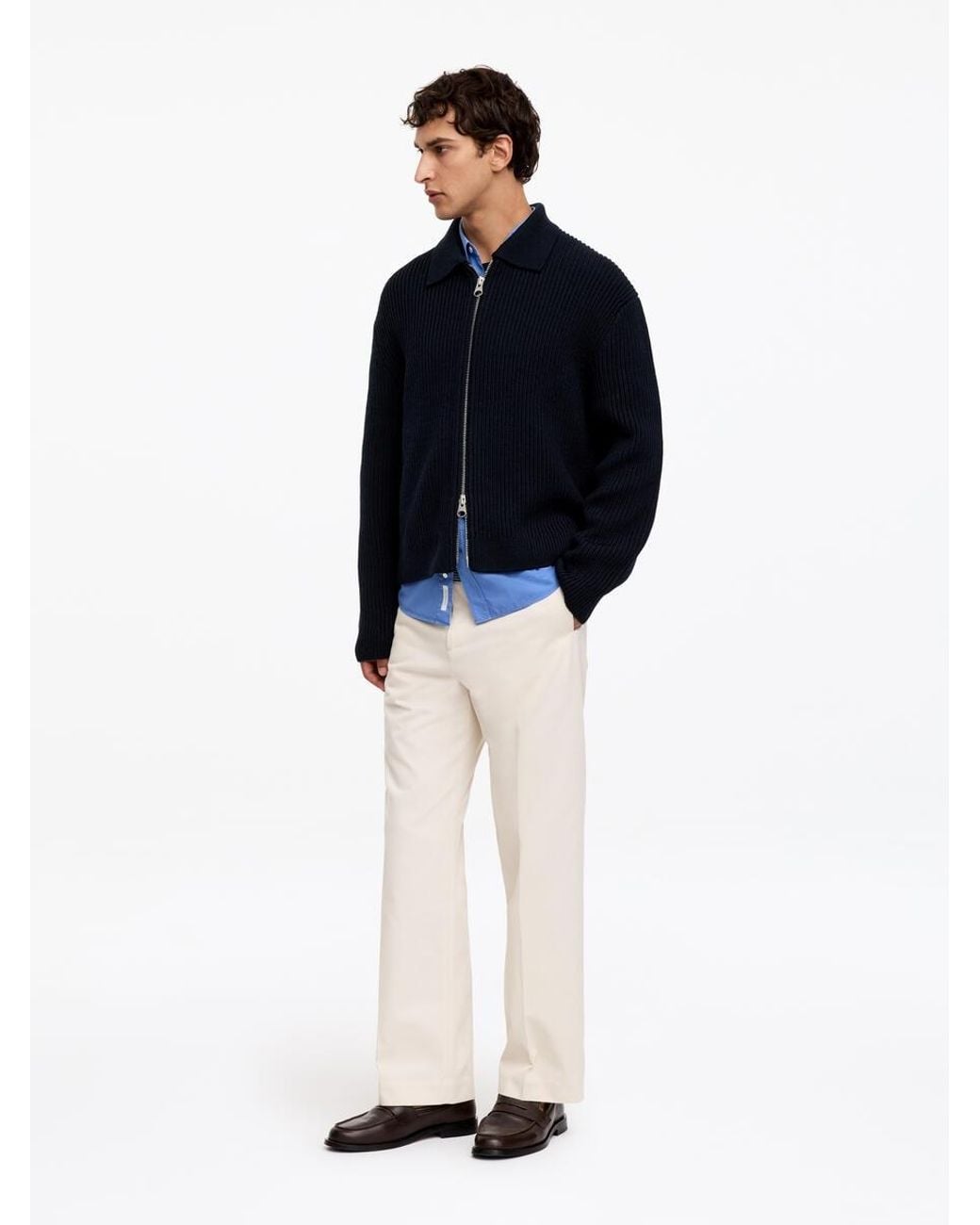 ARKET Blue Wool Cotton Zip Cardigan for men