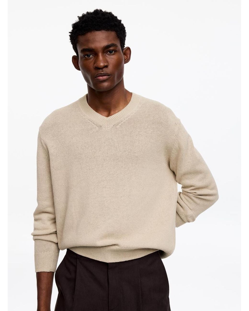 ARKET Natural Linen Cotton V-Neck Jumper for men