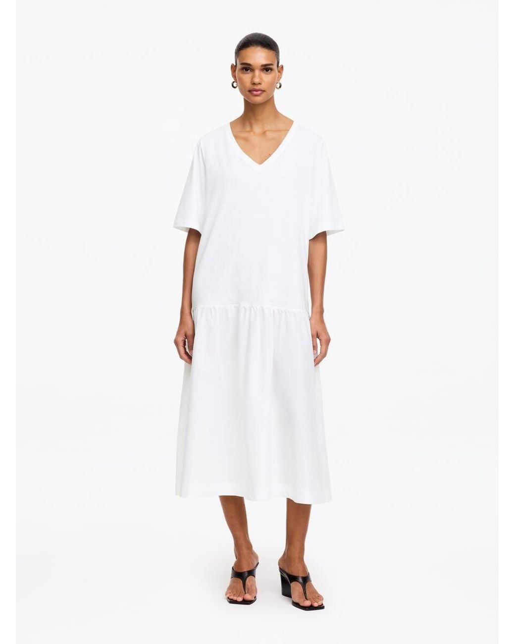 ARKET White V-Neck Midi Dress