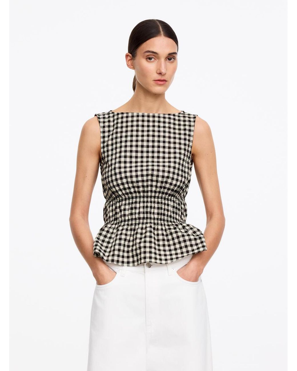 ARKET White Seersucker Smock Top