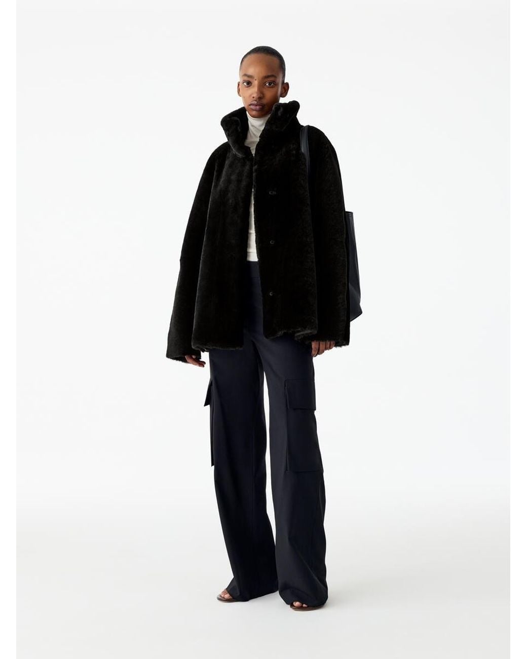 ARKET Black Relaxed Shearling Coat