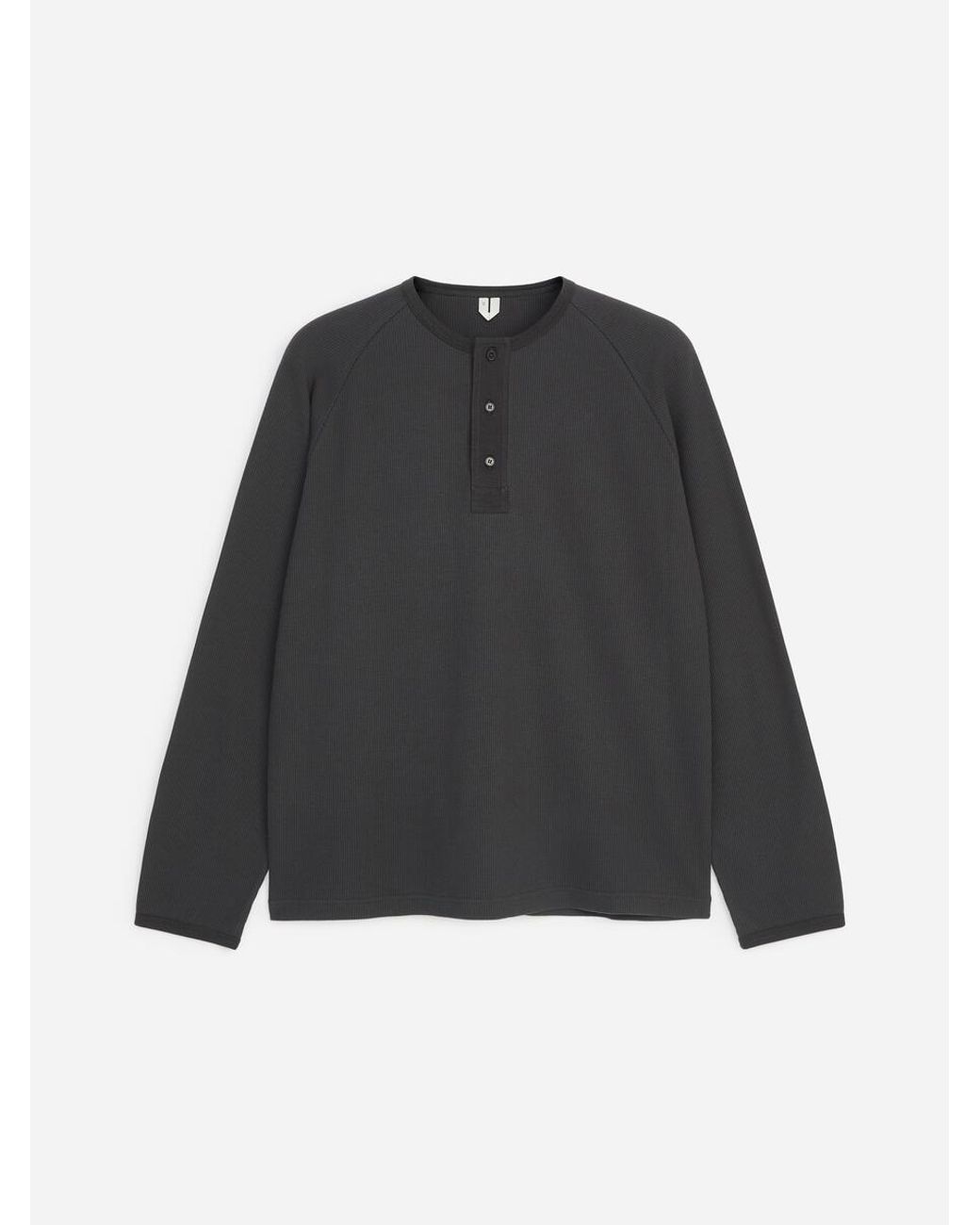 ARKET Black Waffle Henley Shirt for men