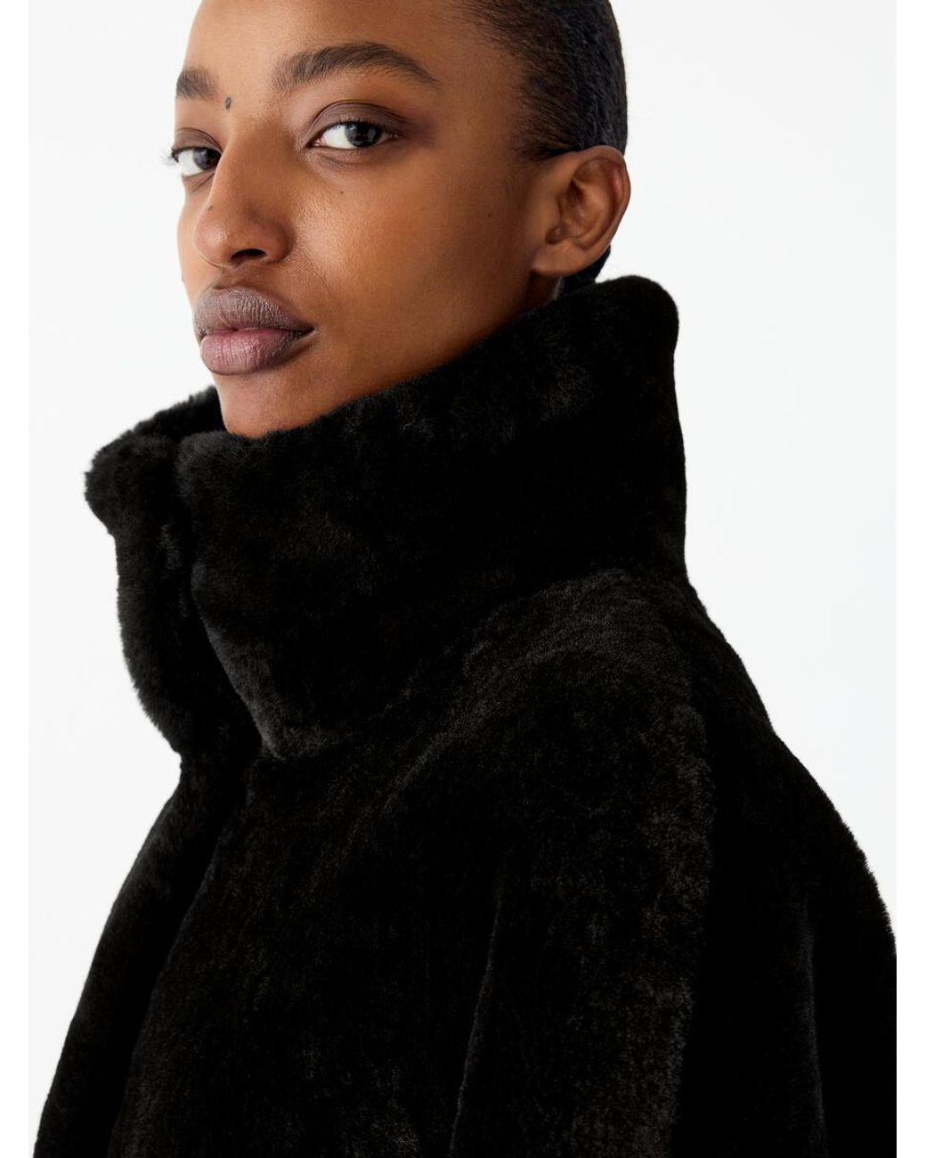 ARKET Black Relaxed Shearling Coat