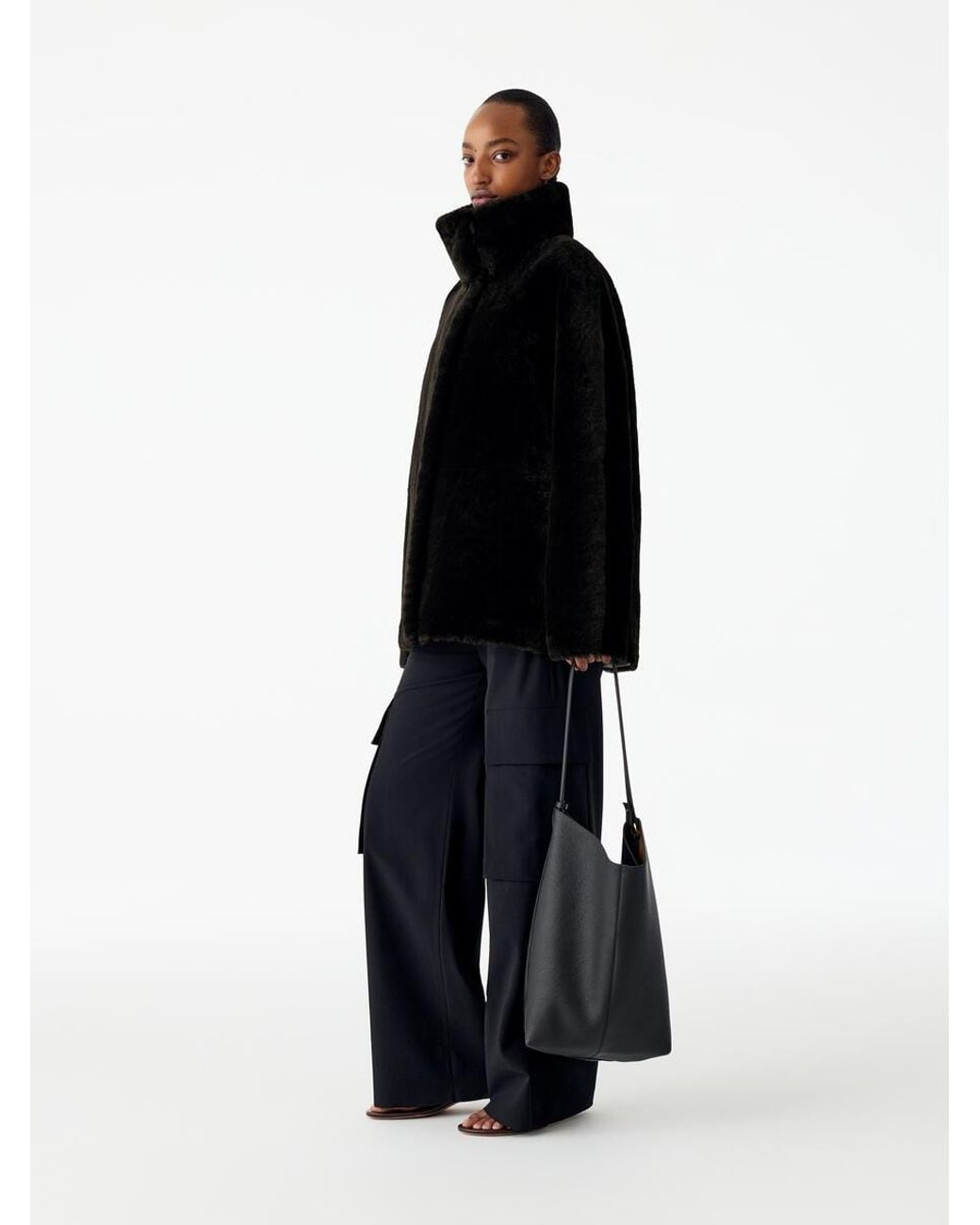 ARKET Black Relaxed Shearling Coat