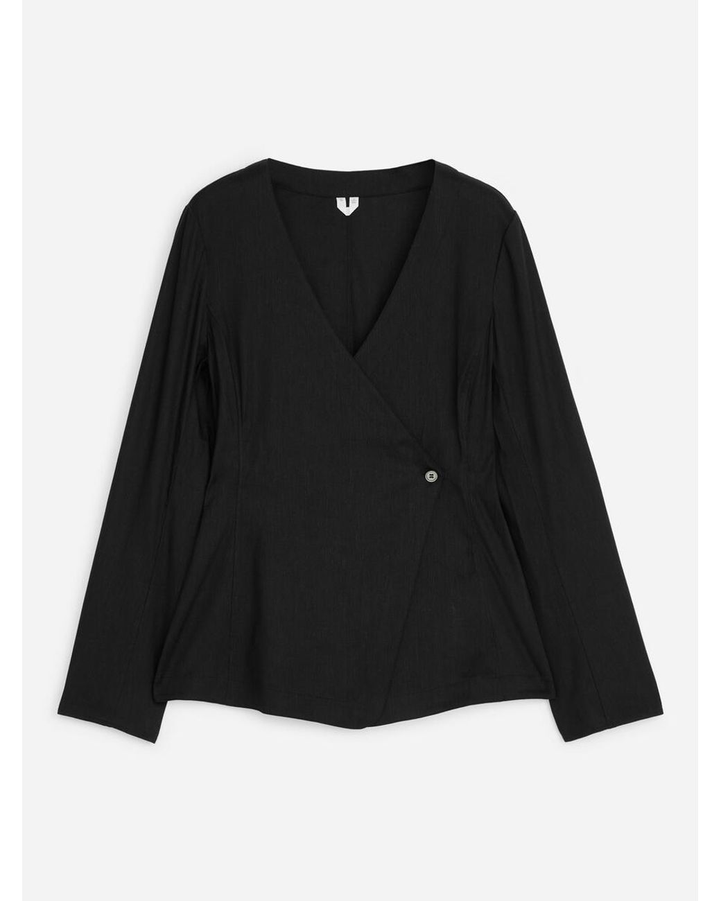 ARKET Black Linen Blend Wrap Blouse