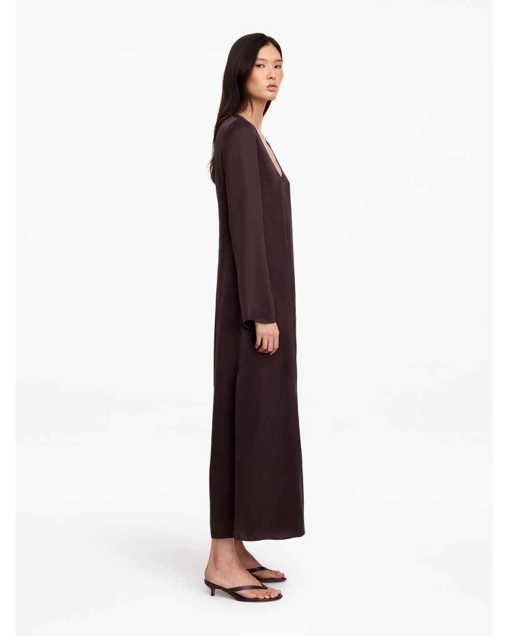 ARKET Brown Scoop-Neck Satin Dress