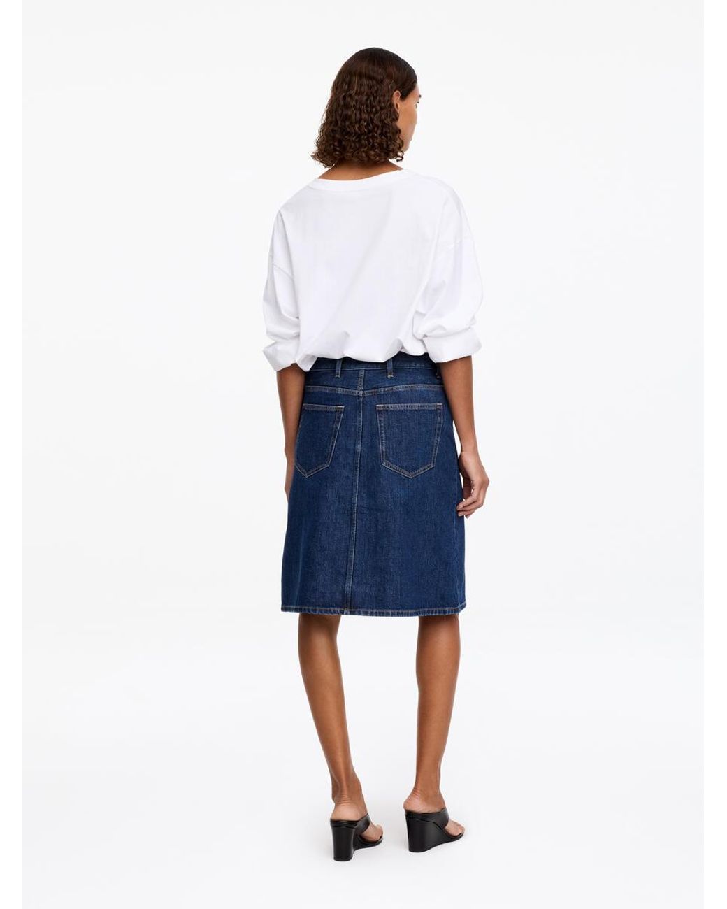 ARKET Blue A-Line Denim Midi Skirt