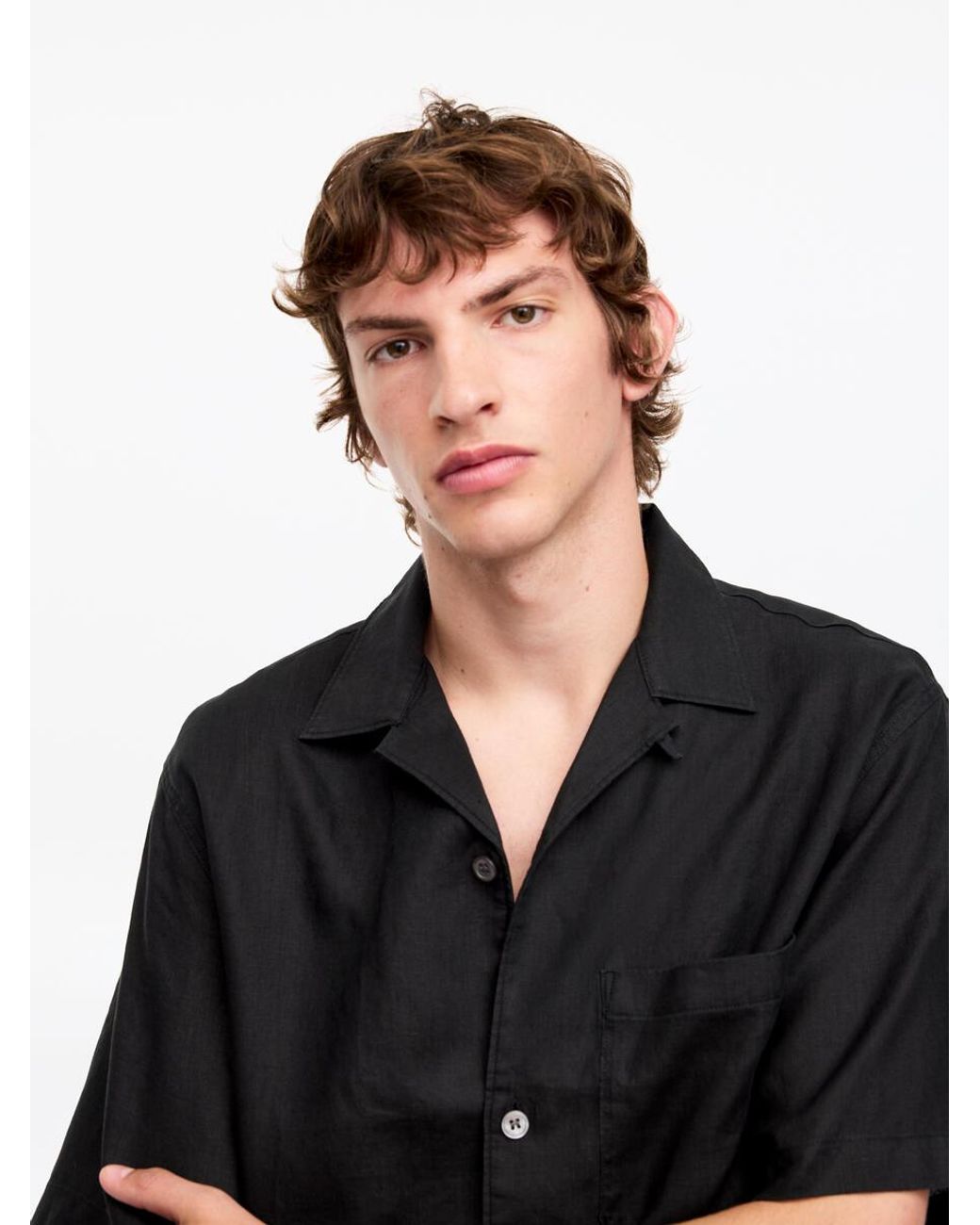 ARKET Black Relaxed Linen Resort Shirt for men
