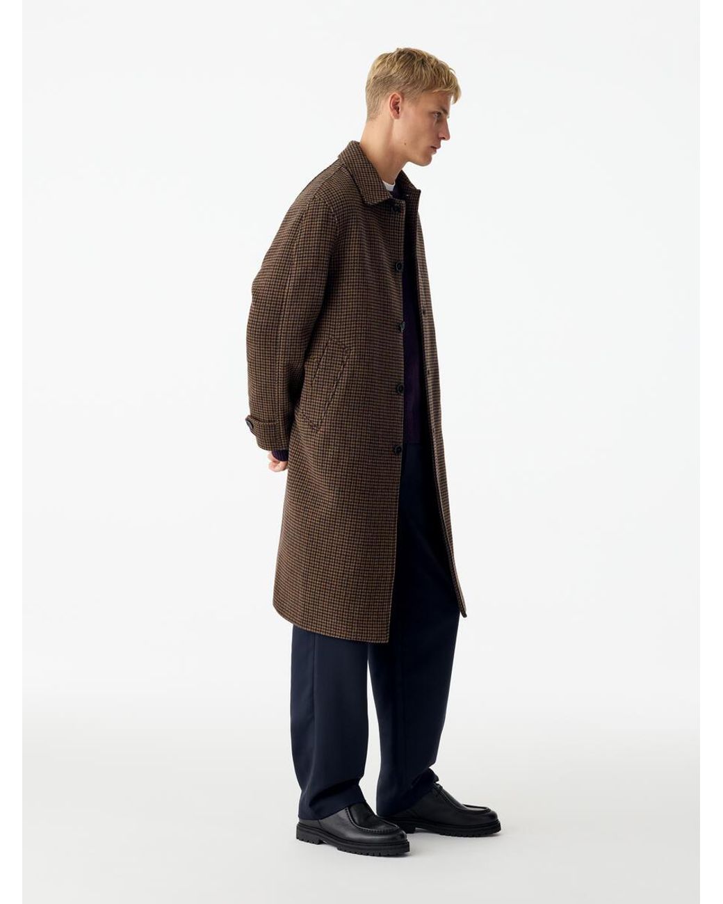 ARKET Blue Checkered Melton Coat for men