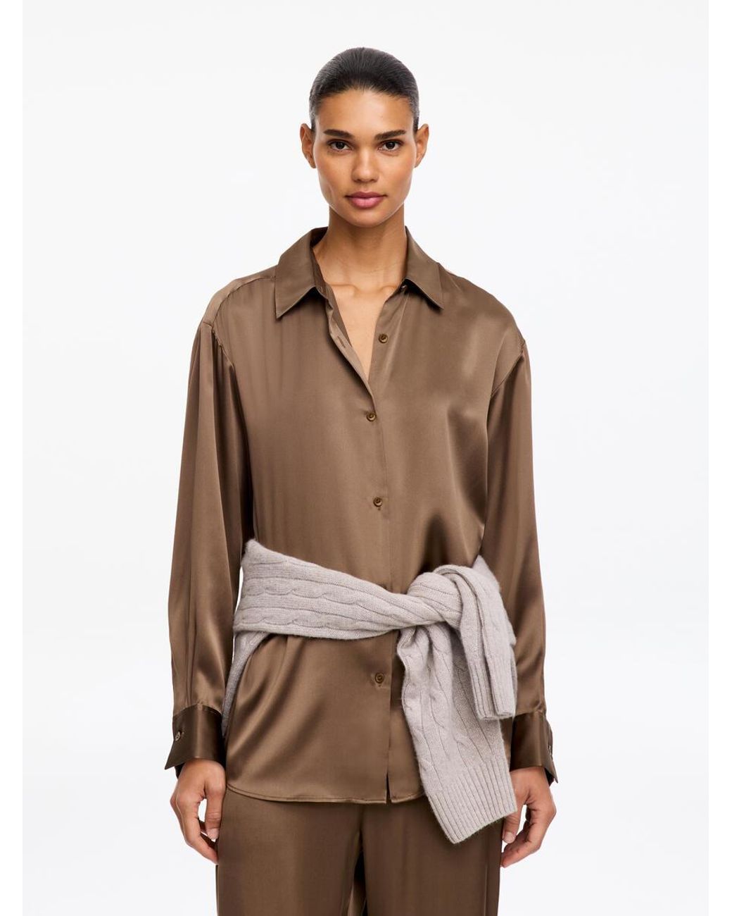 ARKET Brown Silk Satin Shirt