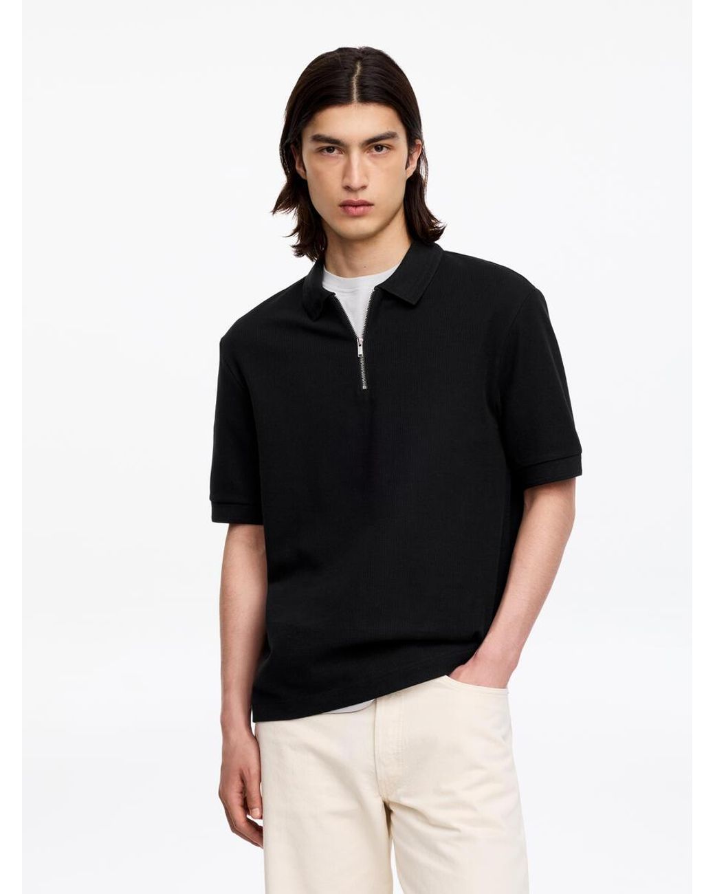 ARKET Black Polo Zip Shirt for men