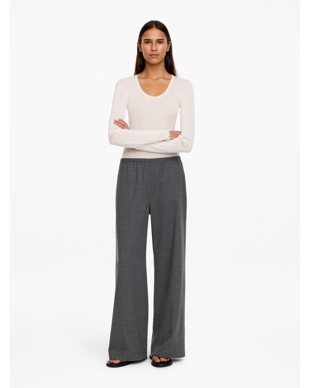 ARKET White Wool-Blend Flannel Trousers